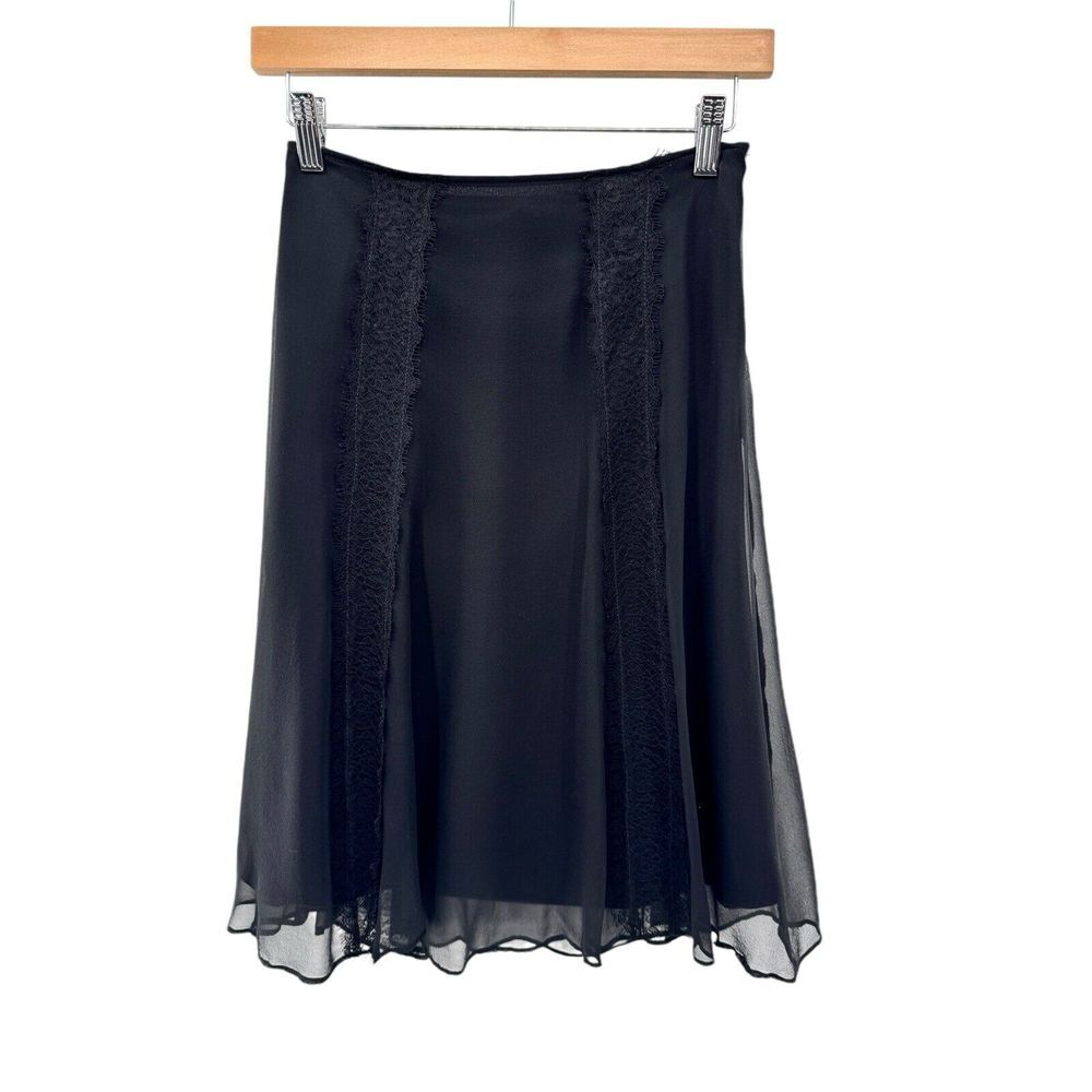 Betsey Johnson Vintage Black Lace 100% Silk A-Line Skirt Gothic Romantic Size 2